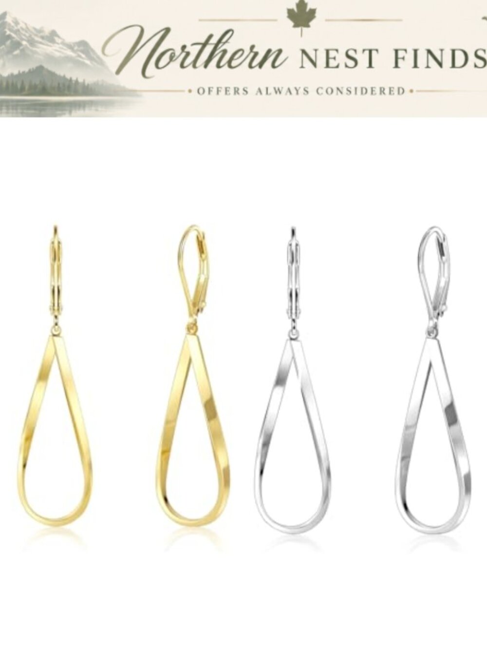 2 Pairs Teardrop Dangle Earrings Lightweight Gold & Silver Tone Drop